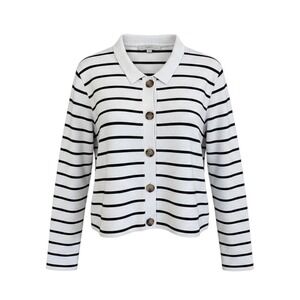 LOFT Navy and White Striped minimalist preppy old money Cardigan XL cotton